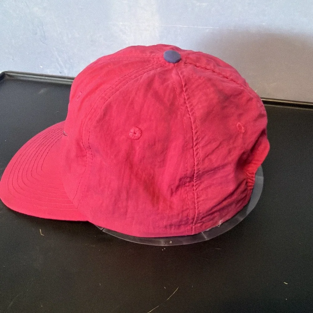 VTG NIKE Swoosh Spell Out Nylon Neon Pink RARE Retro 80s 90s Running Panel Hat
